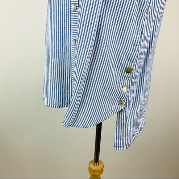 J. Jill Blue Striped Button Down Linen Shirt Medium - Picture 9 of 13